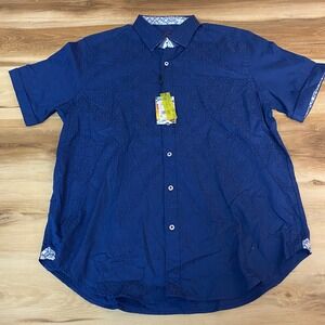 Robert Graham Shirt Mens XL Navy Windsor 2 Classic Short Sleeve Contrast Cuff